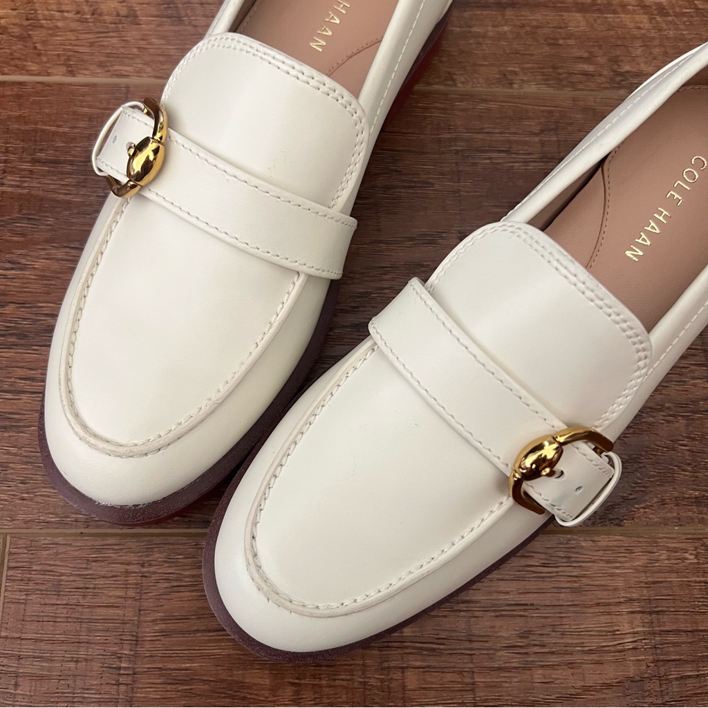 Cole Haan Cream Loafers With Gold Accent